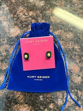 Kurt Geiger Emerald Green and Gold Rectangular Stud Earrings